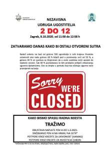 2 to 12 Protest: Zagreb Caterers Closing for One Hour on Thursday