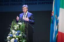 Prime Minister Andrej Plenković speaks at a ceremony that marked the 30th anniversary of the founding of the Italian Union, held at the Croatian National Theater Ivan pl Zajc.