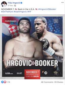 Filip Hrgovic Will Fight Rydell Booker in Florida this November