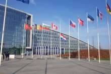 The Croatian half-mast flag for the victims of Vukovar and Škabrnja in NATO HQ in Brussels.
